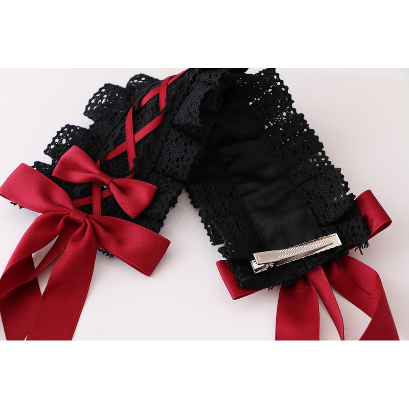 C-07-3 Black Red Maid Lolita Headband with Bow Gothic Hair
