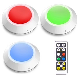 HONGUT Wireless Puck Light with Remote, Color Changing LED Under Cabinet Lighting with Timer & Dimmable, Battery Operated 65 Lumen Tap Light Push Light Stick on Light for Kitchen,Closet,Hallway