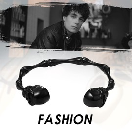 Flongo Mens Bracelet Open Skull Clasp Bangle Stainless Steel Bracelet for Gothic Punk Men Women Silver Black Gold Adjustable Bracelet Bone Bracelet Punk Accessories, Stainless Steel