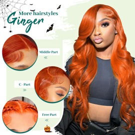 Shciyair 28 Inch Ginger Wig Human Hair 200 Density 13x4 HD Lace Front Wigs Human Hair Pre Plucked Ginger Body Wave Human Hair Wig Color HD Lace Frontal Wigs Human Hair