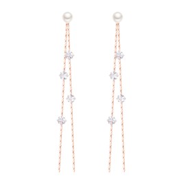 EleQueen Rose Gold Plated Simulated Pearl Rhombus Cubic Zirconia Chain Dangle Earrings for Women s Party Prom
