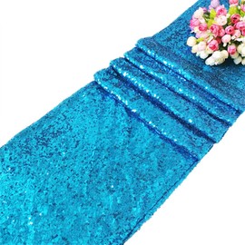 Time to Sparkle 12x108inch Glitter Sequin Table Runner Chair Sashes Swags Wedding Party Table Decoration Sequin Tablecloth- Sequin Turquoise
