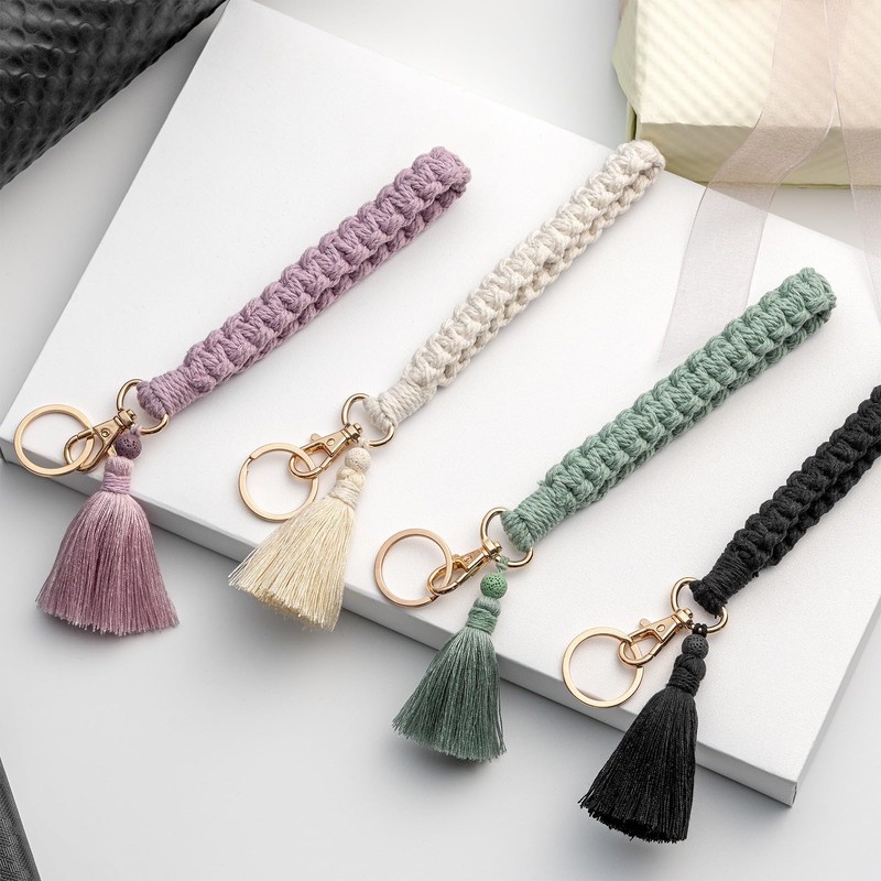 CHUQING Keyring Woman Macrame Handmade Bracelet Tassel Anyards for Keys,