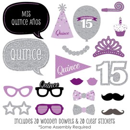 Big Dot of Happiness Quinceanera Purple - Sweet 15 - Birthday Party Photo Booth Props Kit - 20 Count