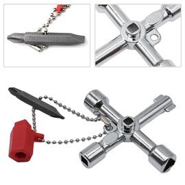 Aynaxcol 4 Way Sillcock Key Cross Key Zinc Alloy Multifunction Universal Key 4 In 1 Wrench Key for Plumbers Electricians Train Door Electrical Cupboard Box Elevator Water Meter Valve