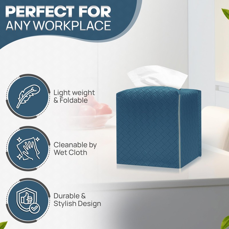 Azormi Tissue Box Cover, PU Leather Square Tissue Box Holder
