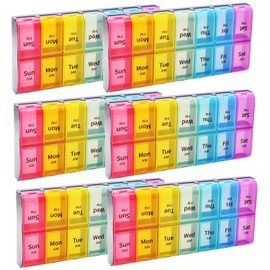 Greencycle Weekly 7 Day Pill Organizer 2 Times A Day Moisture-Proof Large Pill Cases Pill Box Design for Vitamins Fish Oil Compartments Supplements Great for Portable Travel (Rainbow, 6 Pack)