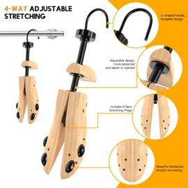 eachway Wooden Shoe Stretcher Men and Women for Wide Feet, Pair Premium of 4-way Shoe Tree Widener Stretch Length & Width (M(for M's Us6.5-10; Wm's Us10-13.5))