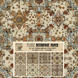 Decoupage Paper Pack (24 sheets 6"x6") Persian Heritage Collection: Intricate Sepia Tones and Exquisite Floral Motifs for Classic Elegance # Vintage Styled Paper for Craft and Scrapbooking