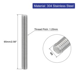 QUARKZMAN Pack of 4 Fully Threaded Spindle, M8 x 65 mm, 304 Stainless Steel, Right-Hand Thread, Threaded Rods, M8-1.25 Thread Pitch for Furniture and Machine Assembly