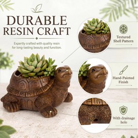 Wenqik 2 Pcs Turtle Planters Resin Succulent Plant Pots with Drainage Hole Small Turtle Flower Pots for Indoor and Outdoor Home Office Desktop Decoration, Ideal Gifts for Plant Lovers, Gray and Brown