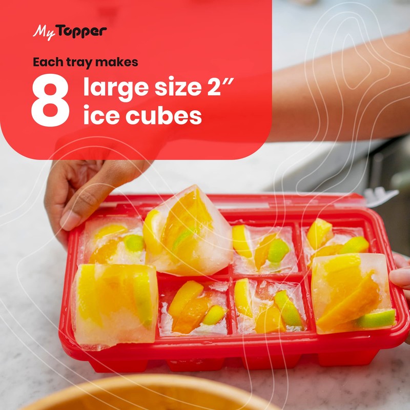 IceTopper XL Ice Cube Tray with Attached Lids - Easy