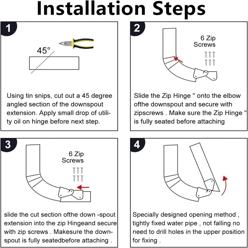 4 PCS Stainless Steel Gutter Extension Hinge, Downspout Extension Flip-Up