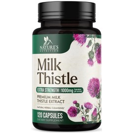 Nature's Milk Thistle 1000mg - Herbal Liver Supplement - Best Milk Thistle Liver Cleanse Detox & Repair Formula with Dandelion Root Extract & Silymarin Marianum, Supports Liver Health - 120 Capsules