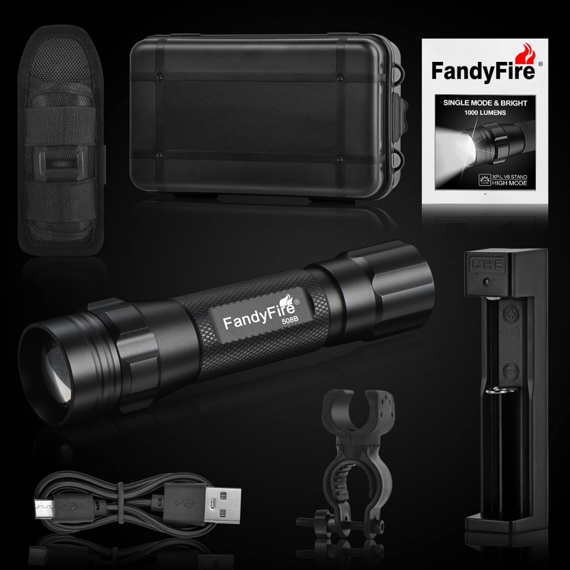 FandyFire Tactical Flashlight with Holster, 1000 High Lumen Single Mode