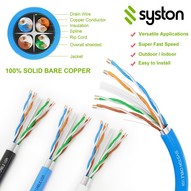 Syston Cat 6E Ethernet Network Cable Shielded - 100 FT,