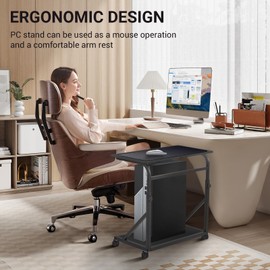 fusehome Computer Tower Stand, 2-Tier CPU Stand with Lockable Wheels, Adjustable Height PC Stand for Floor, Mobile PC Laptop Standing Table for Home Office (Black)