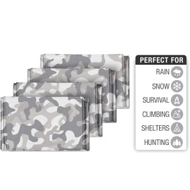 Swiss Safe 4 Pack Mylar Emergency Blankets for Survival - Compact & Insulated for Cold Weather - Designed for NASA, Outdoor, Running, Camping, Survival, First Aid Car Kit - Winter Camo, 4 Pack