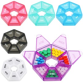 Newppon 6 Count Heptagon Weekly Pill Organizers - 7-Day Pill Boxes