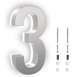 7 Inch LED House Numbers, ABS-Polymer, Premium Quality, Backlit LED 5000K Illuminated Home Address Number, Lighted House Numbers, Modern Address Numbers (3, Silver)