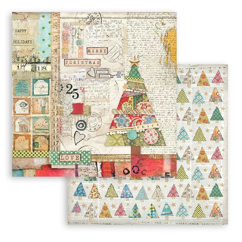 Stamperia International Stamperia-Mini Scrapbooking Pad-Christmas Patchwork, Green and Red, 8