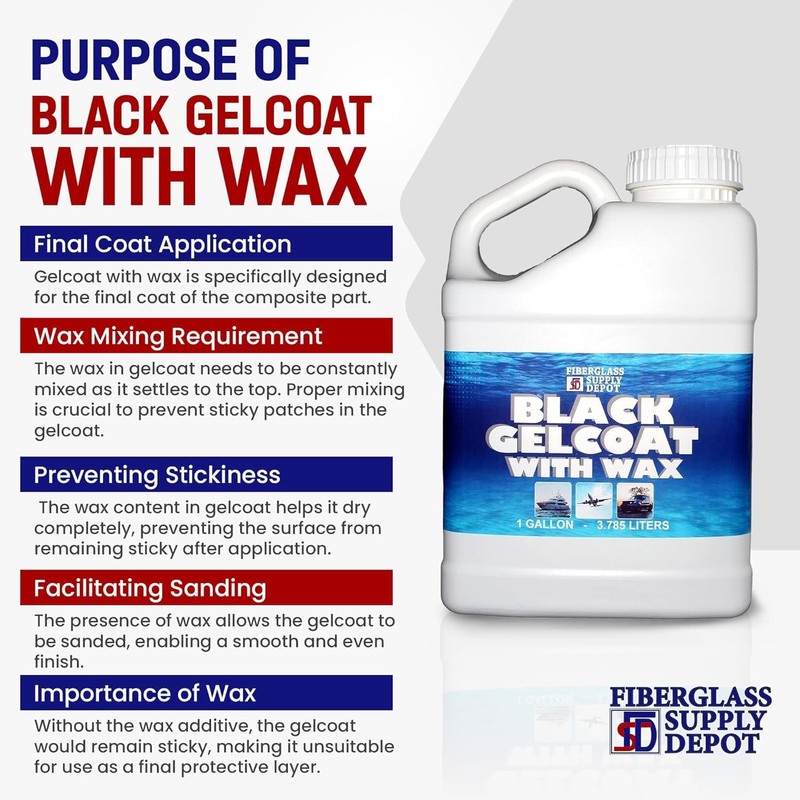 Fiberglass Supply Depot Black Gelcoat With Wax Gallon with 60cc