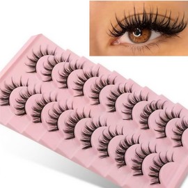 JOOYUNA Manga Lash False Lashes Strip Mink Eyelashes 10 Pairs Wispy Natural Natural Fluffy Fake Eyelashes 7-14mm