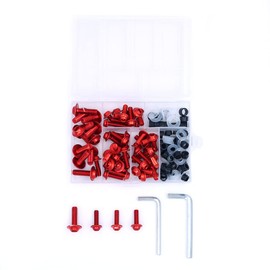 ANCLLO 158pcs Motorcycle Fairing Bolts Kit M5 M6 Body Bolts Washers Nuts Bolts Clips (Red)