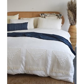 Boho White Duvet Cover Queen Modern Bedding Bow Cotton Comforter, 86"x 90"