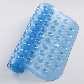 Yorkshire Bedding Shower Mat Non Slip Anti Mould - 70x38cm Large Bath Mat with 200 Strong Suction Cups Grip and Drain Holes - PVC Rubber Bathroom Mats Machine Washable (Blue)