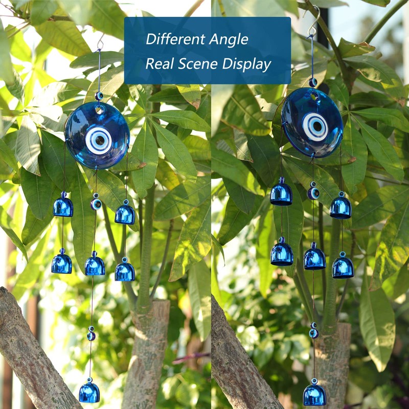 YEBON Blue Evil Eye Wind Chimes for Home Garden Decoration