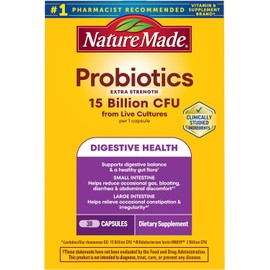 Nature Made Probiotics for Digestive Health Extra Strength 15 Billion CFU from Live Cultures, Probiotics for Women and Men, 30 Probiotic Capsules, 30 Day Supply