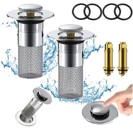 2 Bathroom Sink Plugs, Pop Up Sink Drain Filter, Sink Plugs for 1.3-1.6 inch/34-40 mm Drains, Universal Pop-Up Drain Plug, Bathtub Sink Strainer with Hair Filter, Sink Stopper Replacement