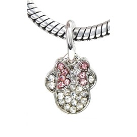Dangle Crystal Mouse with Pink Bow Charm Bead for Charms Bracelets