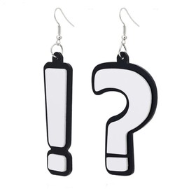 Question Mark and Exclamation Mark Acrylic Big Long dangle Earrings for Women Fashion Jewelry Punk Cool Nightclub Exaggeration Hip Hop Asymmetric Statement Earrings Spoof Funny Jewelry Accessories (White)