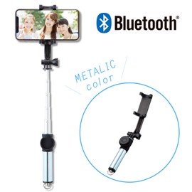 Elecom P-SSBMRBU Selfie Stick, Bluetooth Remote Control, 16.9 inches (43 cm), 360° Rotation, Ice Blue