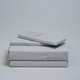 Atelier 100% Cotton King Sheet Set| Percale Weave| 400 Thread Count| 4 Piece Sheet Set| 1 Flat Sheet+1 Fitted Sheet+2 Pillowcases| Cool Crisp Breathable| Moisture Wicking| Hotel Quality| Light Gray