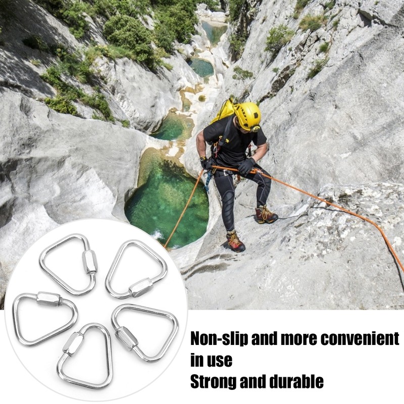 5pcs Triangle Locking Carabiner Stainless Steel Portable Easy to Carry