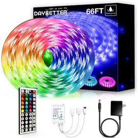 DAYBETTER Waterproof LED Light Strips 66ft, Outdoor LED Strip Lights Color Changing 5050 RGB LED Strip Lights with Remote Control, LED Lights for Indoor Outdoor Use, IP65 (2 Rolls of 33ft)