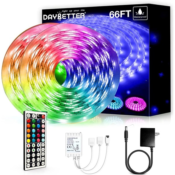 DAYBETTER Waterproof LED Light Strips 66ft, Outdoor LED Strip Lights