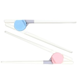 Cheater Chopstick Set for Beginners, Reusable Blue and Pink Non-Slip Plastic Training Utensils, Pack of 2