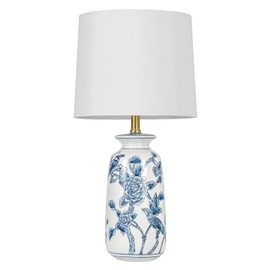 EUO 24.25" Blue Ceramic Table Lamp for Living Room, Classic Blue and White Lamp for End Table, Blue Birds and Flowers Lamps, Traditional China Nightstand Lamp for Bedroom
