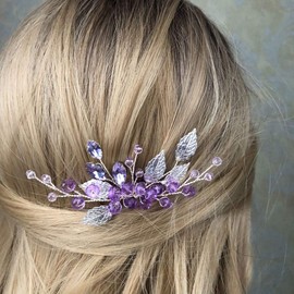 JWICOS Peine de boda con cuentas de cristal para novias y damas de honor (morado plateado)