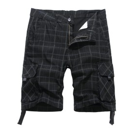 NOVOCCT Cargo Short for Men Relaxed Fit Plaid Outdoor Hiking Work Stretch Cotton Casual Shorts with Multi-Pocket (Black - E3303-3, 40)