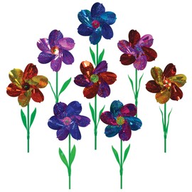 In the Breeze 2721 Mylar Pinwheels with Leaves, Rainbow Flower/8 PC