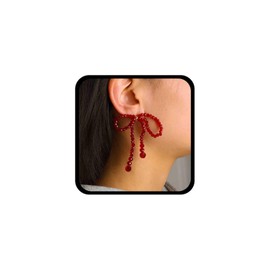 Cybche Boho Ruby Bow Earrings Red Bow Stud Earrings Crystal Bow Beaded Earrings Cz Bow Tie Earrings Bead Ruby Crystal Earrings Jewelry for Women