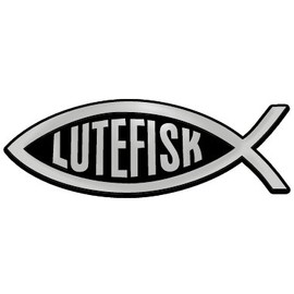 Lutefisk Fish Plastic Auto Emblem - [Silver][5 1/2'' x 2'']