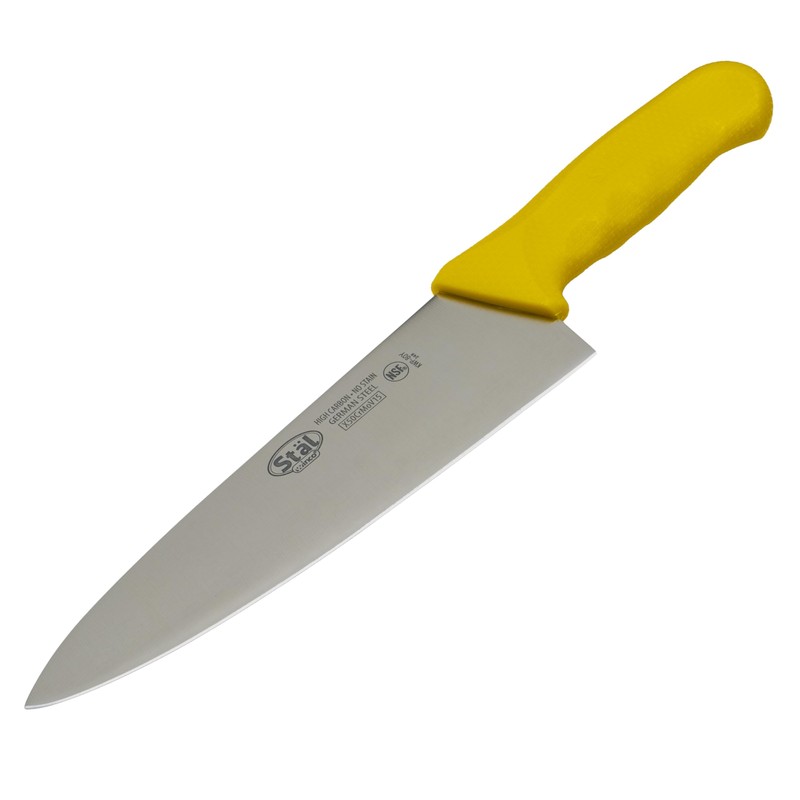 Winco 8" Commercial-Grade Chef's Knife with German Steel Blade, Yellow