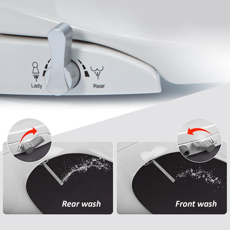 Non-Electric Bidet Toilet Seat, Round Fit with Quiet-Close Lid, Dual