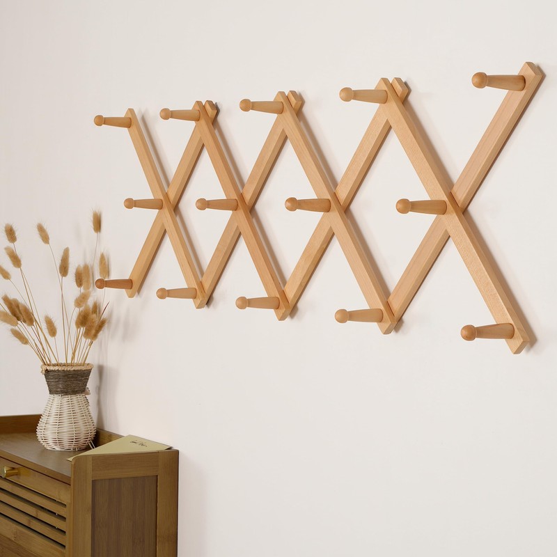 SKOLOO Hat Rack for Wall with 14 Hooks, Solid Wooden,